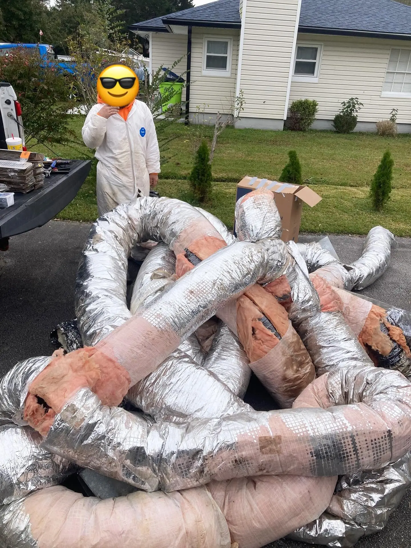 Old flexible ductwork removed during an HVAC job